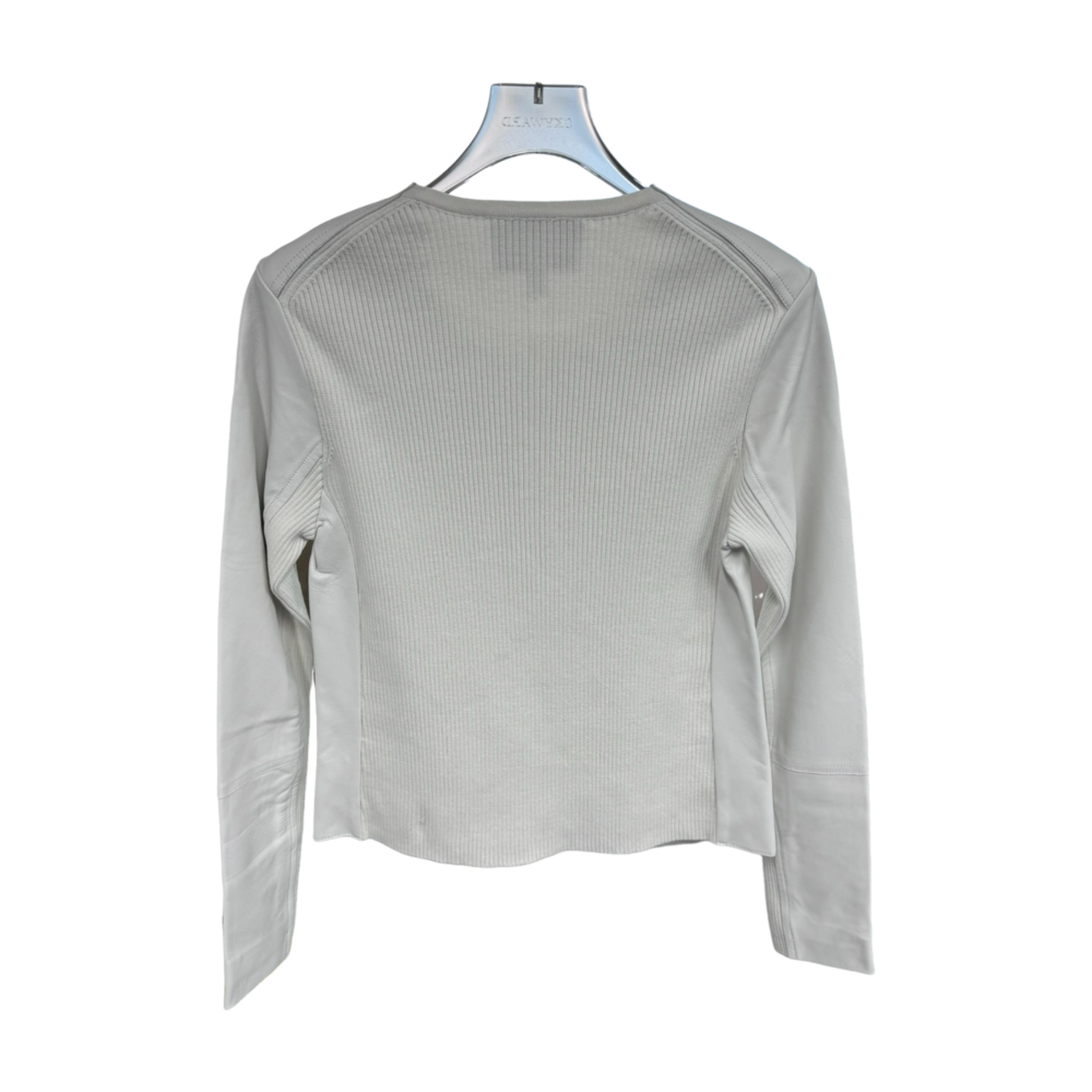 WOMEN'S  LEATHER-KNIT PANEL JACKET – Custom Sweaters | R011 - Image 2