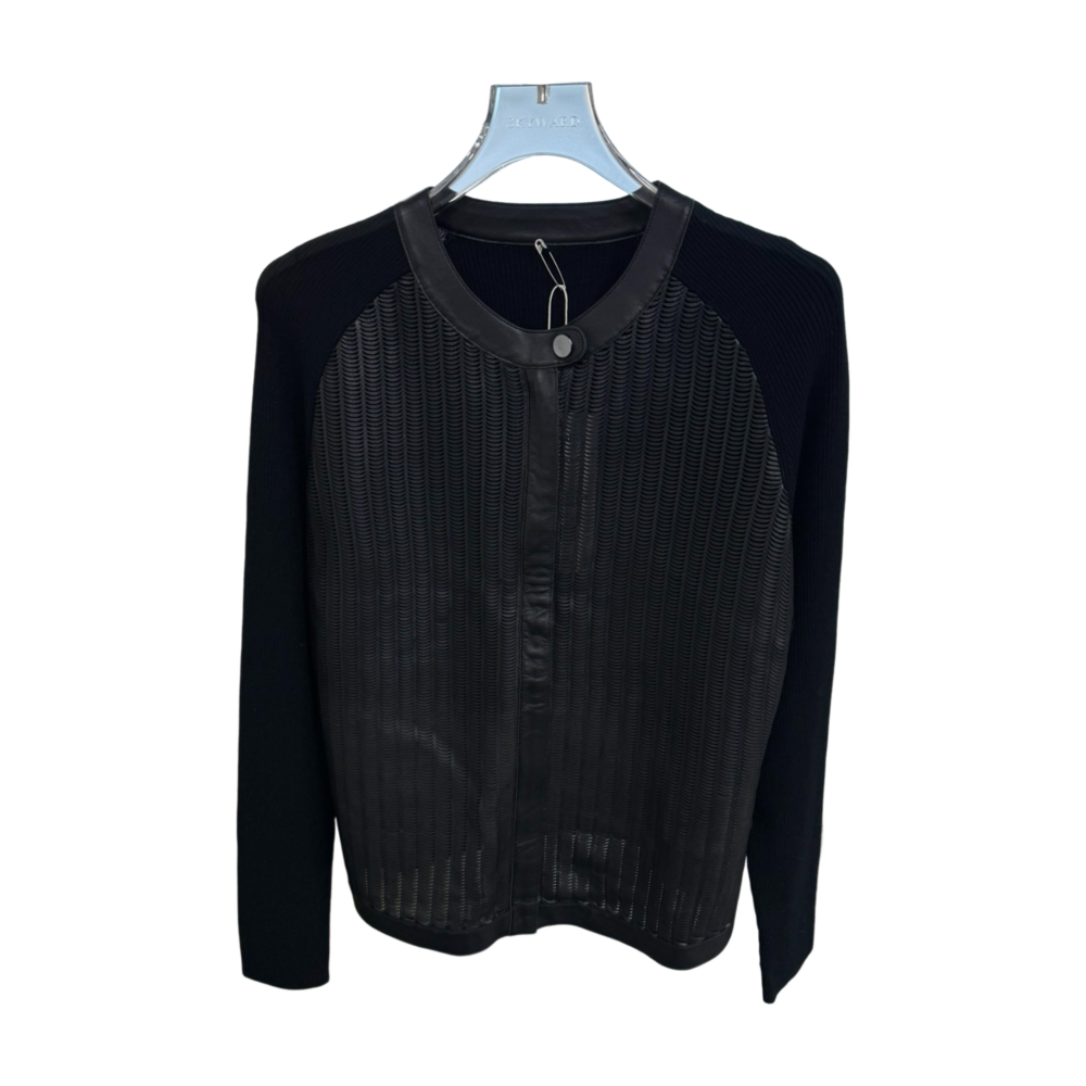 WOMEN'S  LEATHER-KNIT PANEL JACKET – Custom Sweaters | R012