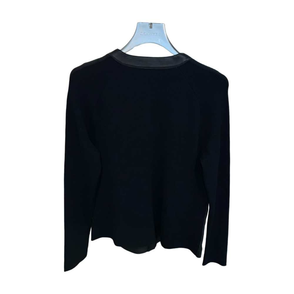 WOMEN'S  LEATHER-KNIT PANEL JACKET – Custom Sweaters | R012 - Image 2