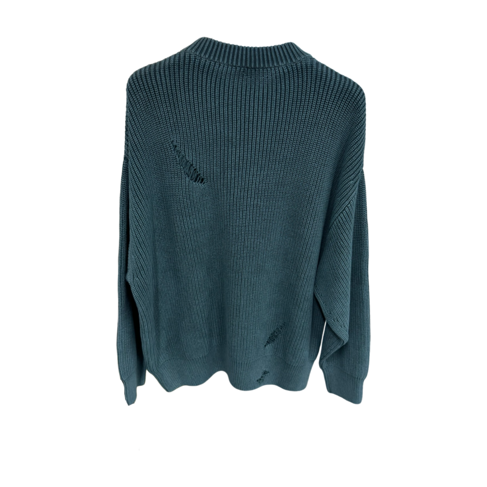 MEN'S KNIT DESTROYED ACID WASH CREW NECK SWEATER – Custom Sweaters | R040 - Image 2