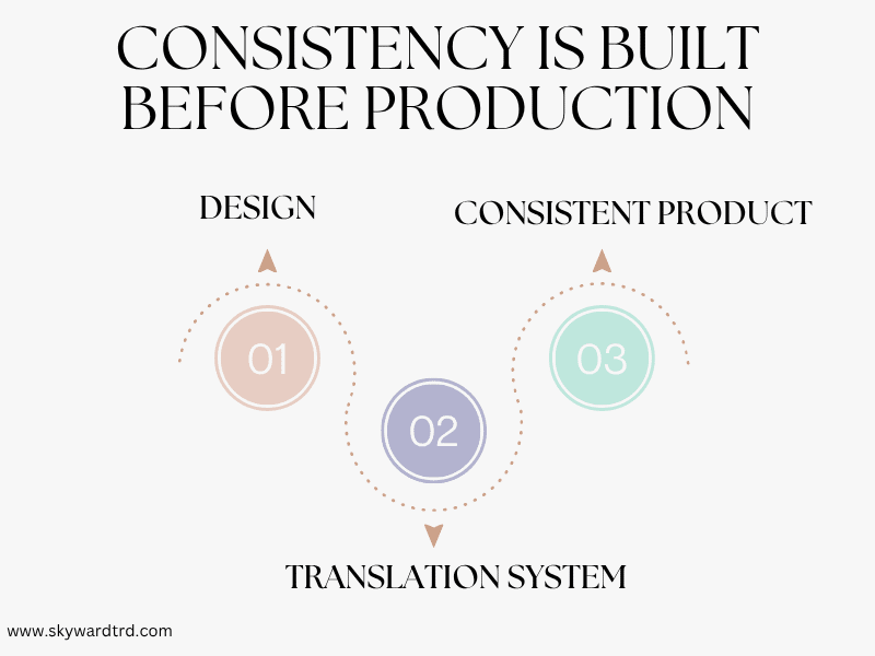 garment product development system showing how translation process connects design to consistent product results.