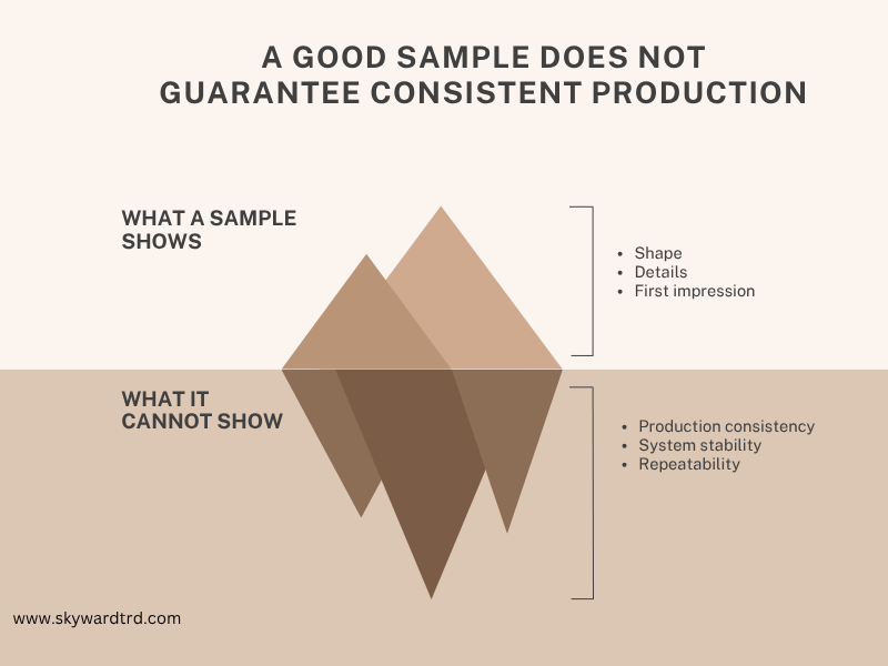 streetwear manufacturer sample development showing that a garment sample reveals surface quality but cannot guarantee production consistency system stability and repeatability.