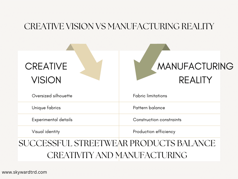 streetwear tech pack comparison showing creative vision vs manufacturing reality and how a streetwear tech pack aligns design with production constraints.